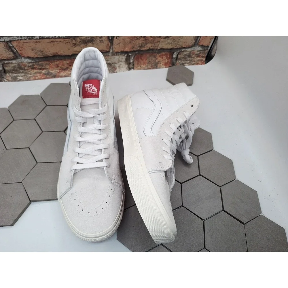 Vans Sk8-Hi Cream White Canvas Suede Leather Red Accents Men Sz 10 Secret Lover